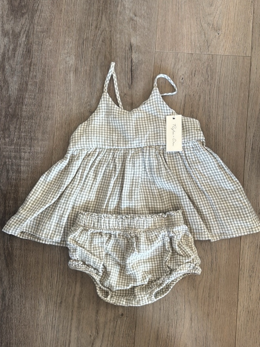 Rylee + Cru Beige Gingham Diaper Cover & Dress Set 18-24mo